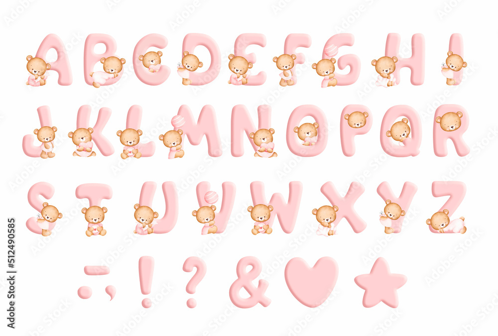 Set of Alphabet and cute baby bear