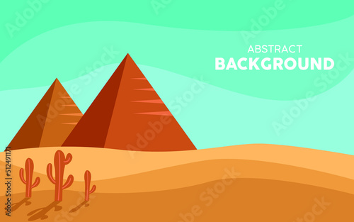 Abstract pyramid and cactus on the desert with background. Vector Illustration.