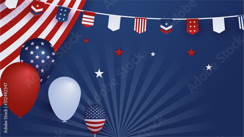 Happy 4th of July USA Independence Day background with American national flag. Universal US American banner. Vector illustration. Designed for Memorial day, Labour day, presentation, patriot, election