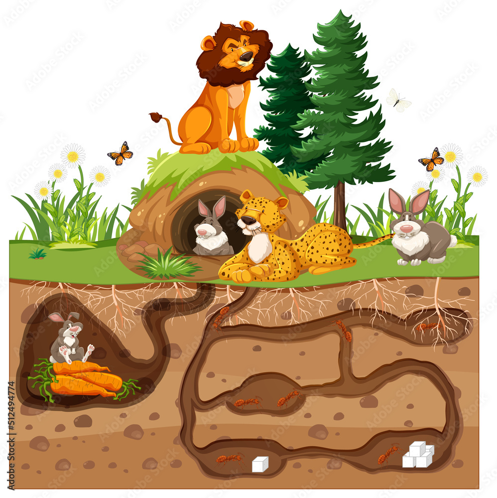 Naklejka premium Underground animal hole in cartoon style