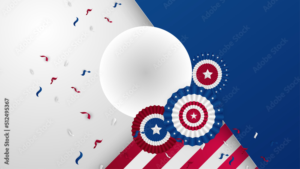 Obraz premium Happy 4th of July USA Independence Day background with American national flag. Universal US American banner. Vector illustration. Designed for Memorial day, Labour day, presentation, patriot, election