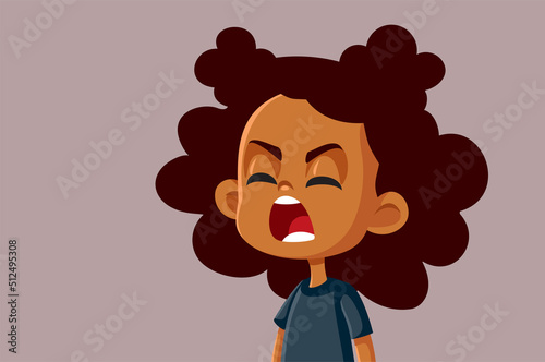 
Angry Upset Girl Feeling Furious Vector Cartoon Illustration. Rude insolent brat yelling with entitlement and rage
 photo