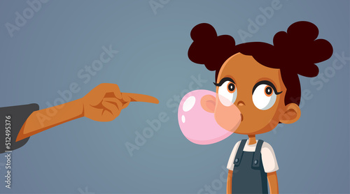 Defiant Child Ignoring Parent Scolding Vector Cartoon Illustration. Little girl feeling rebellious, chewing loud and impolite being scolded by her mom
 photo