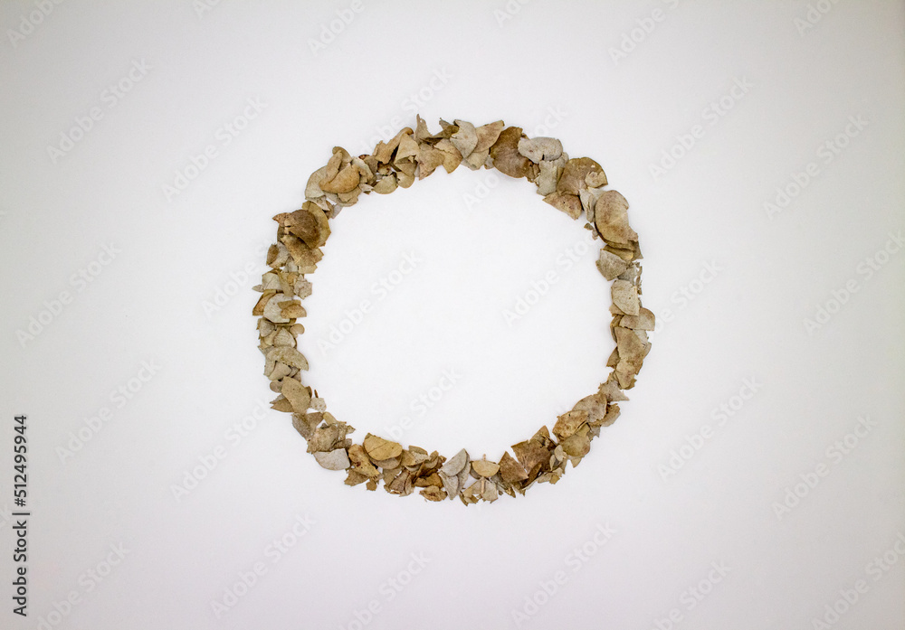 Obraz premium ドライユーカリの葉で描いたサークル A circle drawn with dried eucalyptus leaves