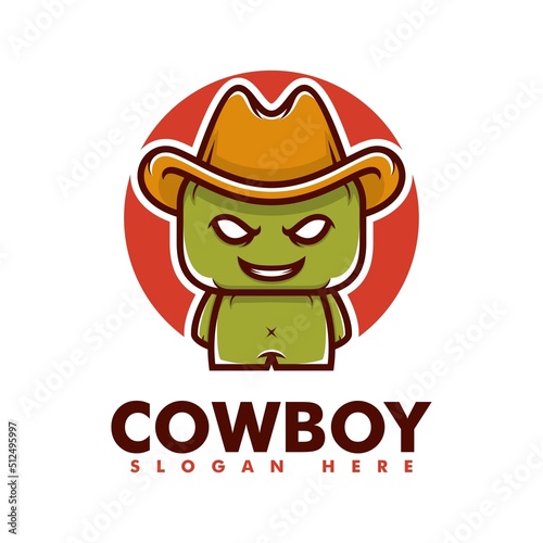Vector Logo Illustration Cowboy Mascot Cartoon Style.