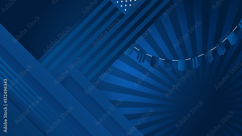 Obraz premium USA flag background. American flag waving in the wind vector illustration. Happy 4th of July stars balloons fireworks - Independence Day USA blue red background for celebration poster template