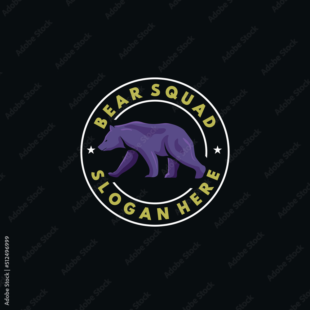 Badge stamp label walking bear illustration logo design concept