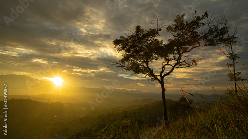 Sunrise Scene of Mountain Range and Fog in Wes Java Province  Indonesia