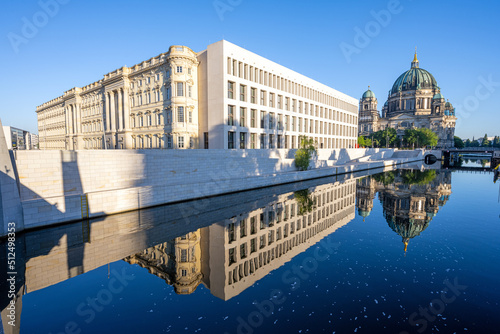 The rebuilt City Palace with the Berliner Dom reflected in the river Spree