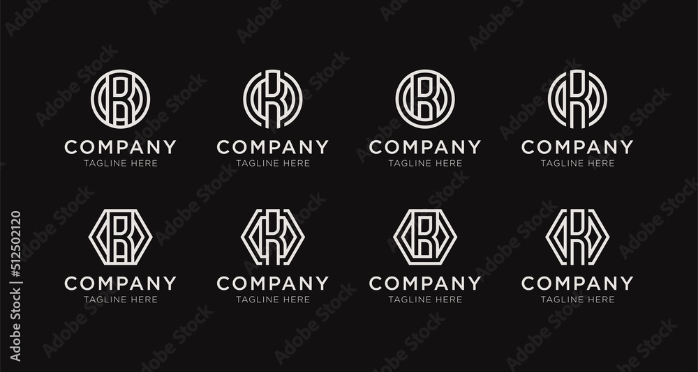 Set of letter R monogram logo design bundle. The logo can be used for any company business