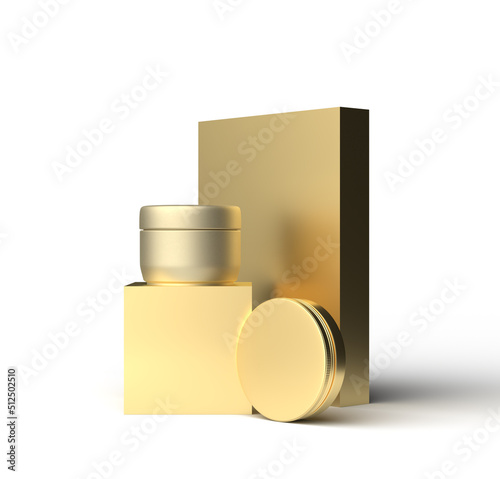 Blank gold cosmetic packaging 3d render