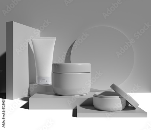 Blank white cosmetic packaging 3d render