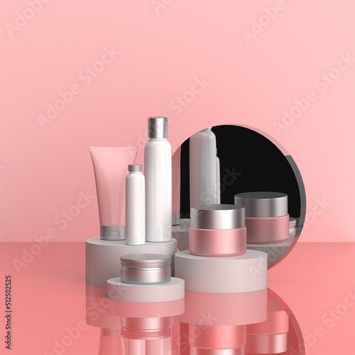 Blank pink cosmetic packaging 3d render
