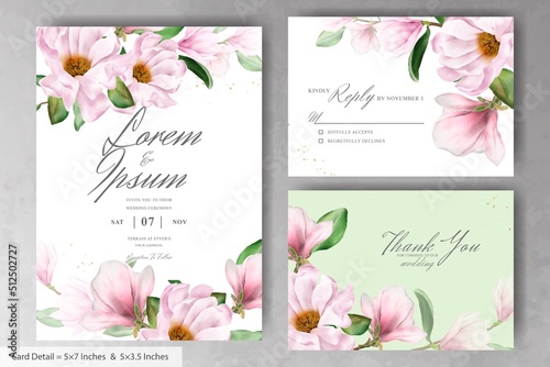 Elegant Magnolia Arrangement Floral Wedding Invitation Card Template