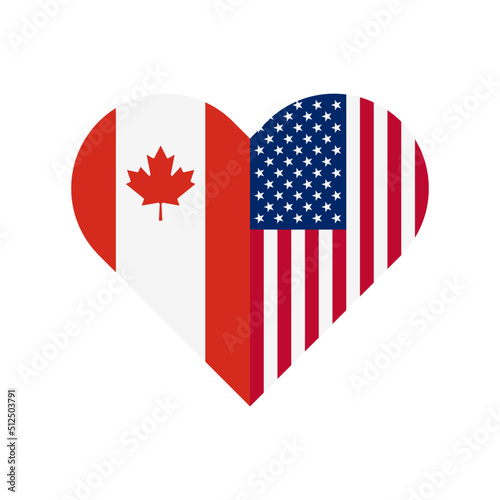 unity concept. heart shape icon with canada and american flags. vector illustration isolated on white background