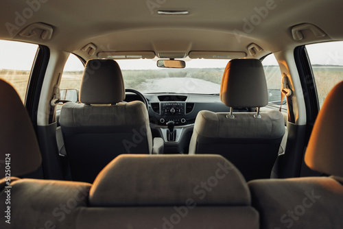 Back View from the Trunk of Interior of Modern SUV Car