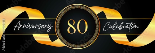 80 years anniversary celebration with frame and gold ribbon for a birthday party, wedding, magazine, brochure poster, banner, ceremony, and greeting card. 80th Anniversary logo design vector.