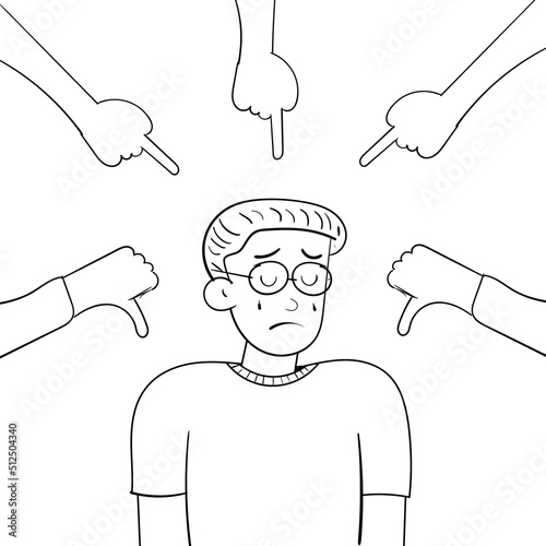 hand drawn sketch of a bullied young man with glasses
