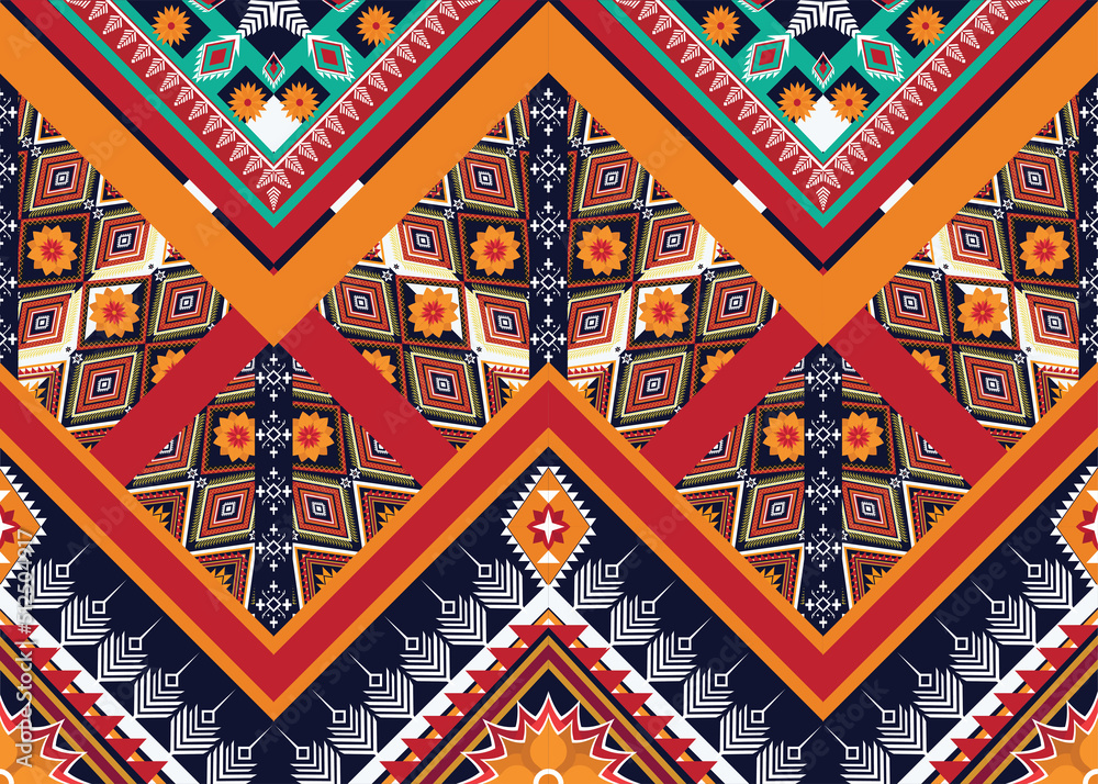 Geometric ethnic flower pattern for background,fabric,wrapping,clothing,wallpaper,Batik,carpet,embroidery style. Geometric ethnic flower pattern for background,fabric,wrapping,clothing,wallpaper,Batik,carpet,embroidery style.