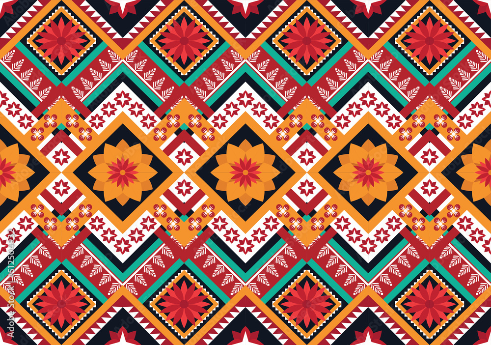Geometric ethnic flower pattern for background,fabric,wrapping,clothing,wallpaper,Batik,carpet,embroidery style. Geometric ethnic flower pattern for background,fabric,wrapping,clothing,wallpaper,Batik,carpet,embroidery style.