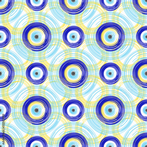 Evil eye seamless pattern. Symbol of protection in Turkey and Greece. Background with blue nazar talismans. Vector amulet