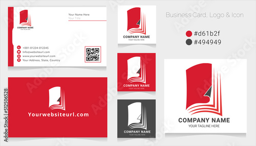 Illustration of education, company or book logo design ideas, brand pack, logo icon and color code, and visiting card design. Company logo design concept and corporate business card illustration