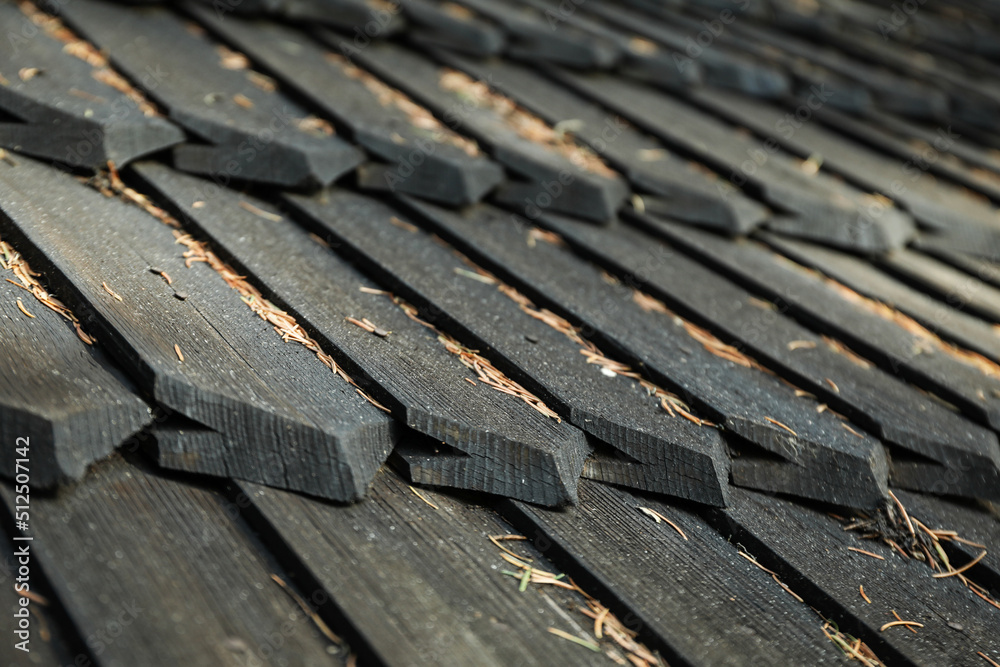 Wooden roof of old house, selective focus