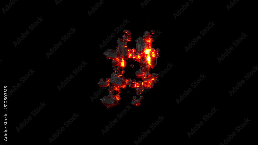number sign made of very hot fire stones on black, isolated - object 3D illustration number sign made of very hot fire stones on black, isolated - object 3D illustration