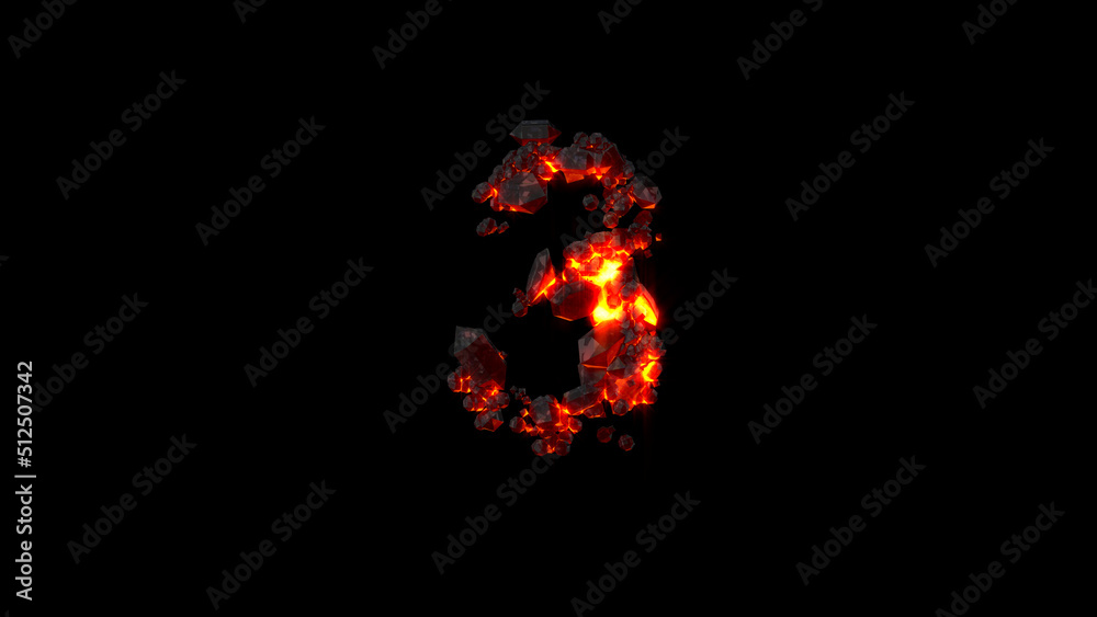 number 3 made of very hot lava stones on black, isolated - object 3D rendering number 3 made of very hot lava stones on black, isolated - object 3D rendering