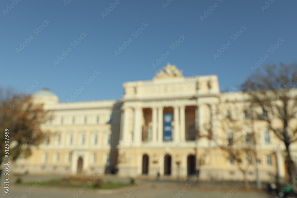 Lviv, Ukraine - 20 october 2021: Blurred photo of Ivan Franko National University of Lviv