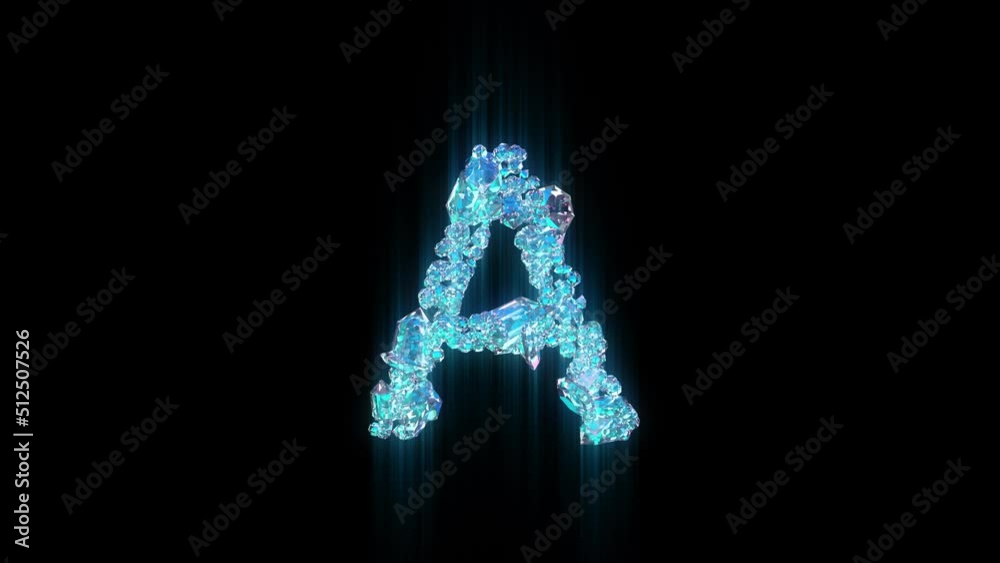 lighting blue diamonds or frozen ice font - letter A on black, isolated - loop video lighting blue diamonds or frozen ice font - letter A on black, isolated - loop video
