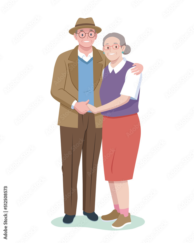 Flat style grandparents couple cartoon illustration Flat style grandparents couple cartoon illustration