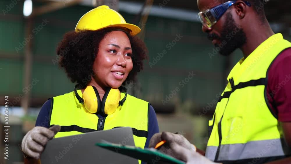 Happy successful winner and high fives. Woman worker wearing safety goggles control lathe machine to drill components. Happy successful winner and high fives. Woman worker wearing safety goggles control lathe machine to drill components.