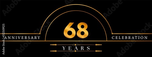 68 Anniversary Celebration Circle Gold Number Template Design. Poster Design For magazine, banner, happy birthday, ceremony, wedding, jubilee, greeting card and brochure.