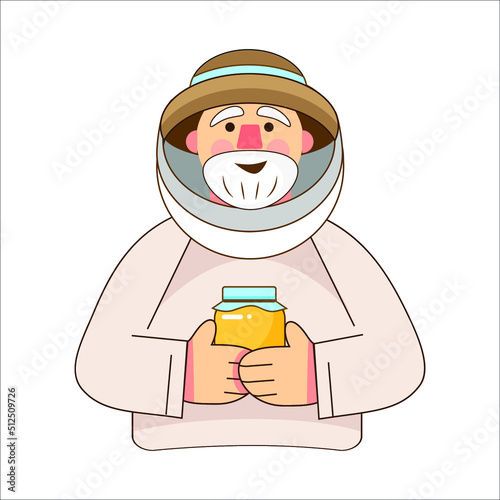 Senior male beekeeper with honey on white background