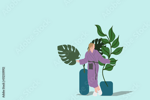 Pretty smiling woman with hydrogel anti-age eye patches on the face. Skincare and wellness routine. Vector Illustration.