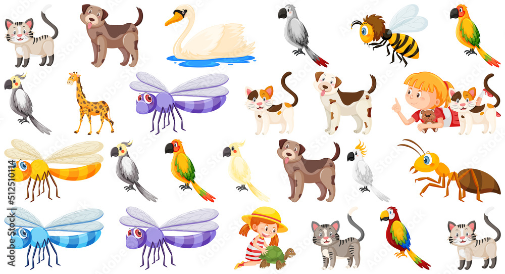 Set of various wild animals in cartoon style Set of various wild animals in cartoon style