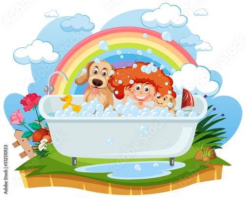 Fototapeta Naklejka Na Ścianę i Meble -  Kids playing bubbles in bathtub