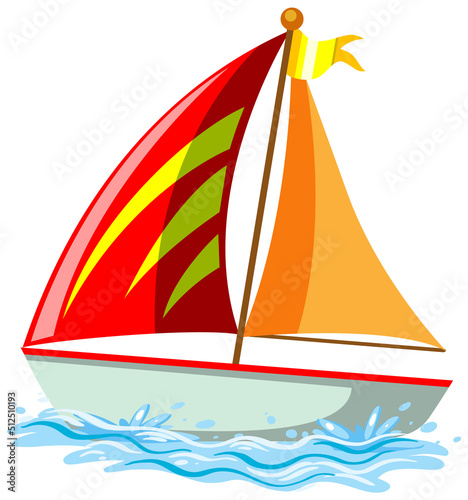 Red sailboat on the water in cartoon style