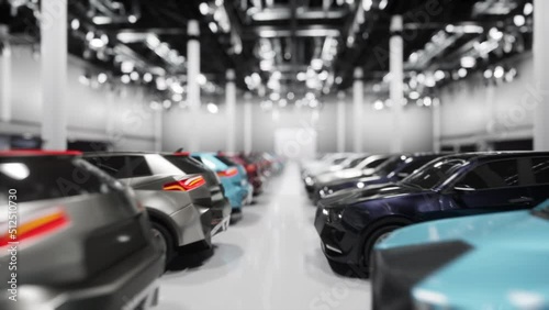 Parking Lot. New modern cars.3D rendering.