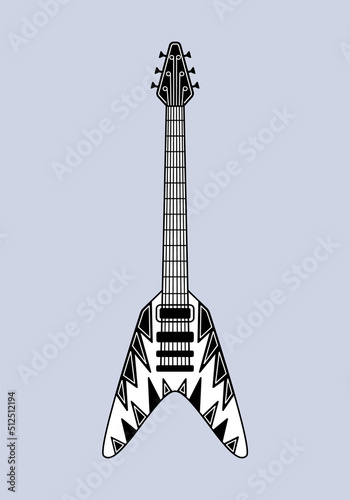 Doodle rock music guitar. Vector graphic musical instrument.Isolated element on gray background.