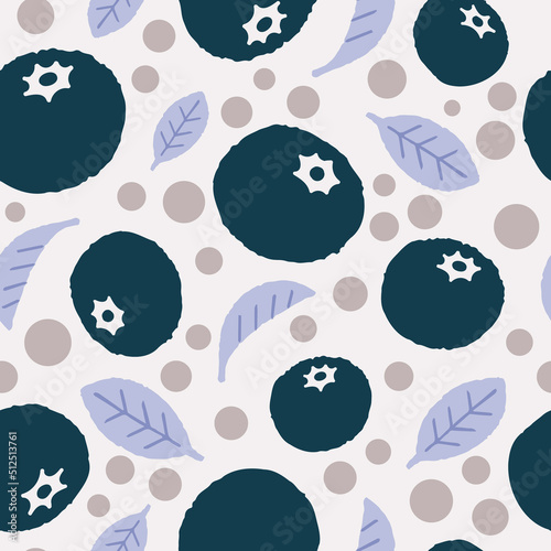 Seamless Pattern with Hand drawn Blueberries and Leaves