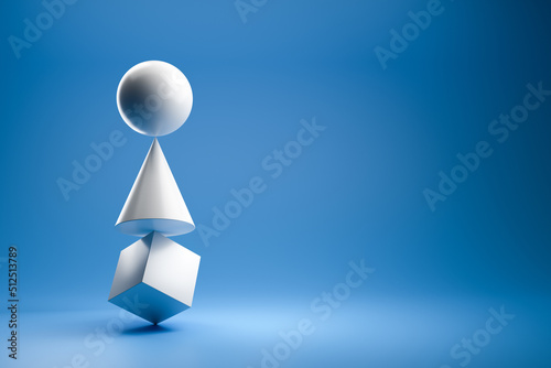 Pyramid balance 3d on blue background copy space 3d rendering.