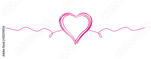 Tangled grungy red heart. Curled red lines. Vector illustration. 