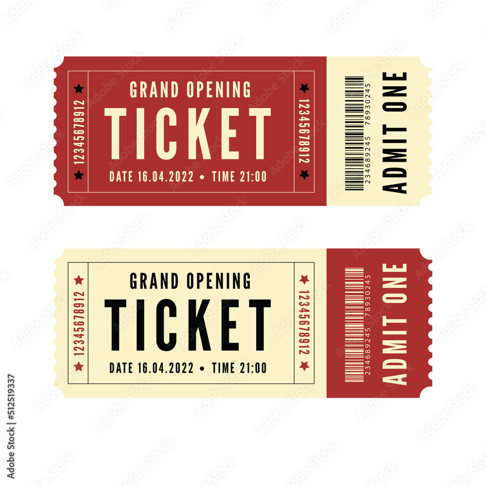 Retro vintage simple tickets for events, theater, circus and cinema