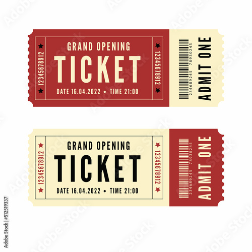 Retro vintage simple tickets for events, theater, circus and cinema photo
