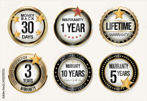 Collection of customer satisfaction warranty guaranteed golden badge