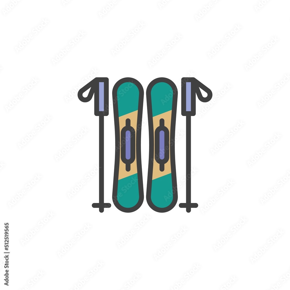 Ski and poles filled outline icon