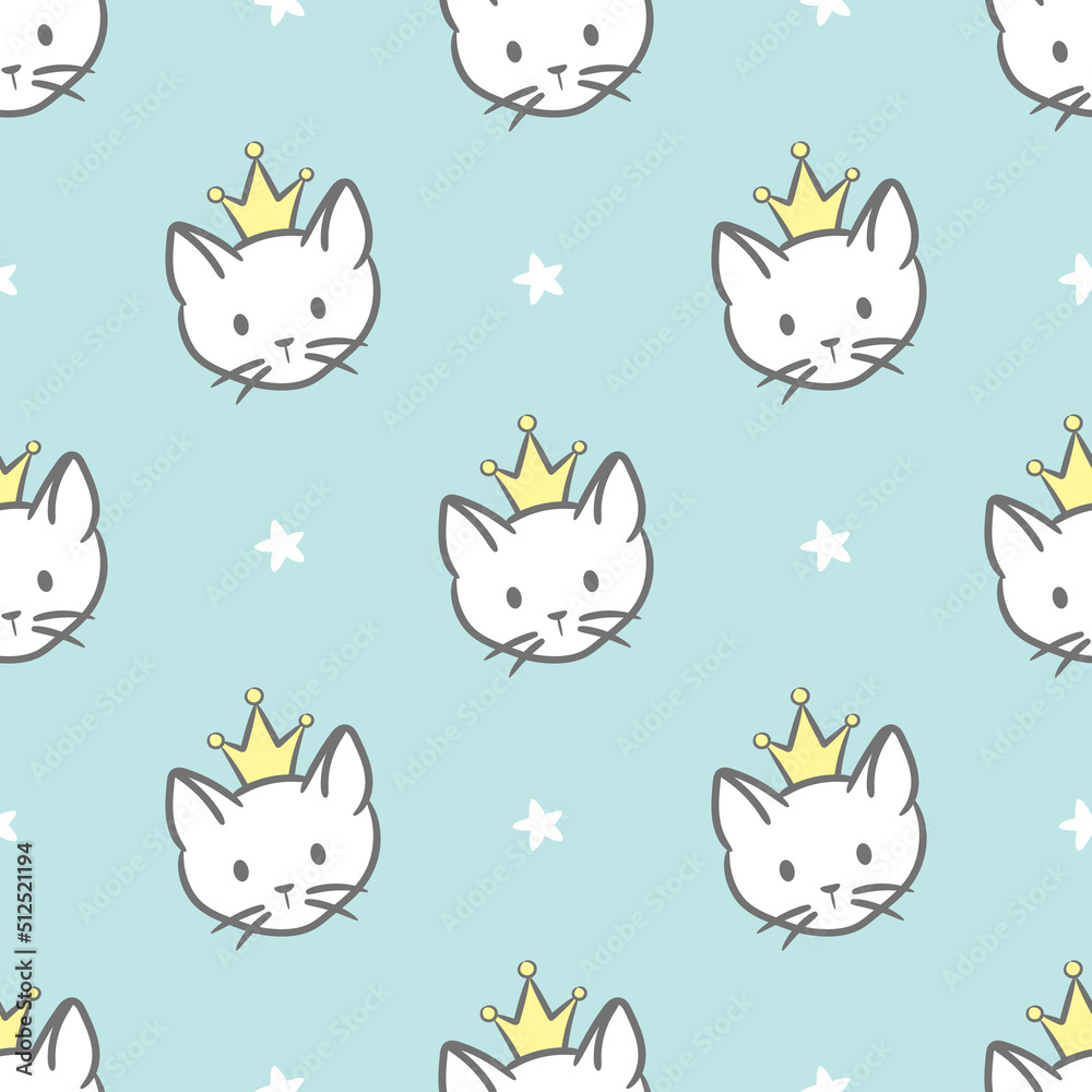 Princess cat, cute seamless vector pattern, adorable background Princess cat, cute seamless vector pattern, adorable background