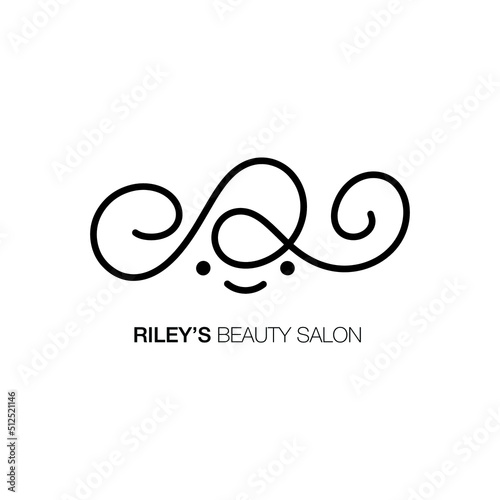 R Initial letter logo for beauty brand, hair salon and more with hair shape and smiley face